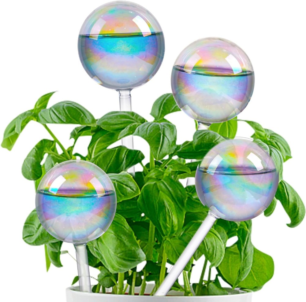 Iridescent Rainbow Glass Plant Watering Globes - 4 Pack for Indoor Plants
