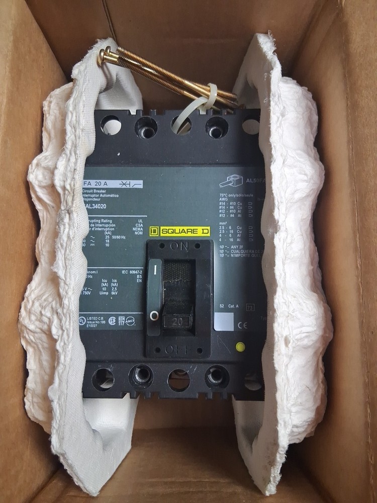 New in box SQUARE D FAL34020 20 amp 3p 480v Feed Thru Breaker