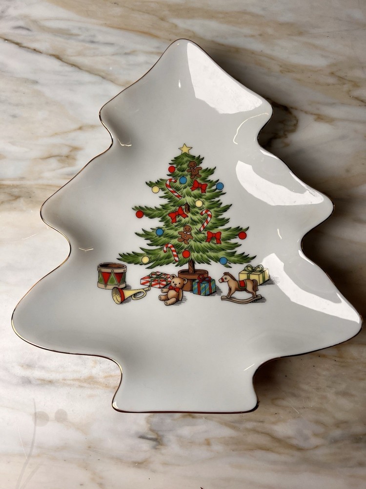 VTG Christmas Tree Candy/Nut Dish - Holiday Hostess Japan Gold Trim
