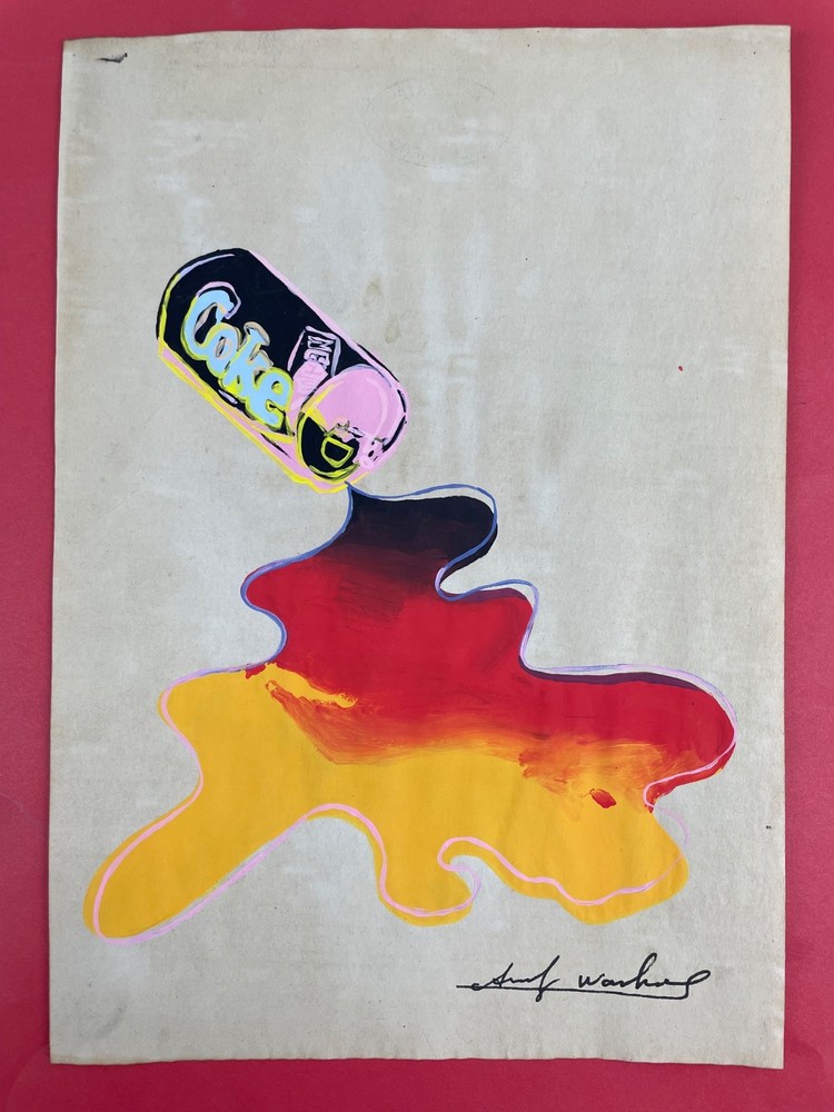 Andy Warhol (Handmade) mixed media on old paper signed and stamped pop art rare.