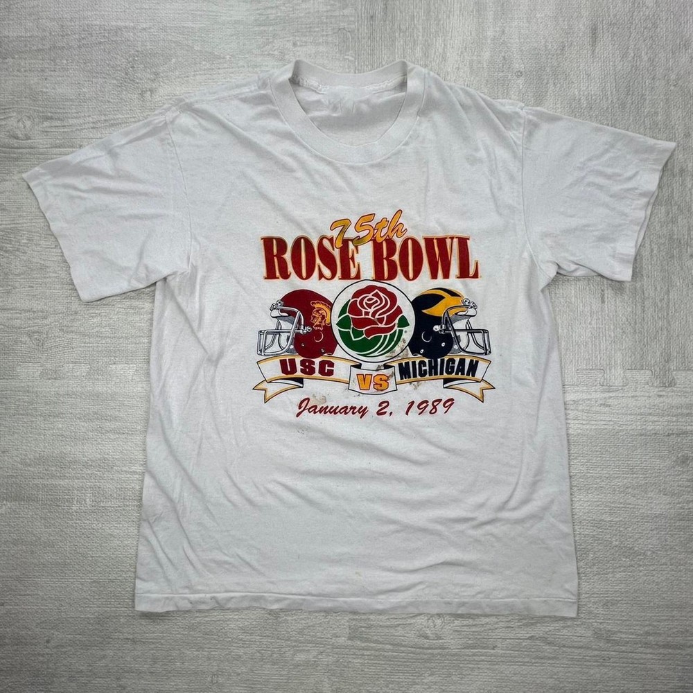 1989 Michigan Wolverines Rose Bowl Vintage White T-Shirt | NCAA