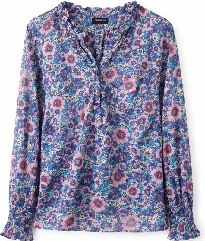 Talbots Floral Blouse Woman’s XL Boho Peasant Top Sheet Tie Neck