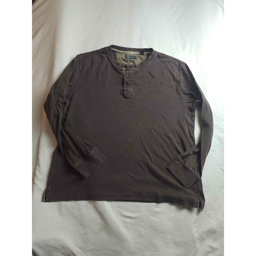 Arrow Mens Long Sleeve Henley Shirt Dark Brown Cotton Blend Size Large