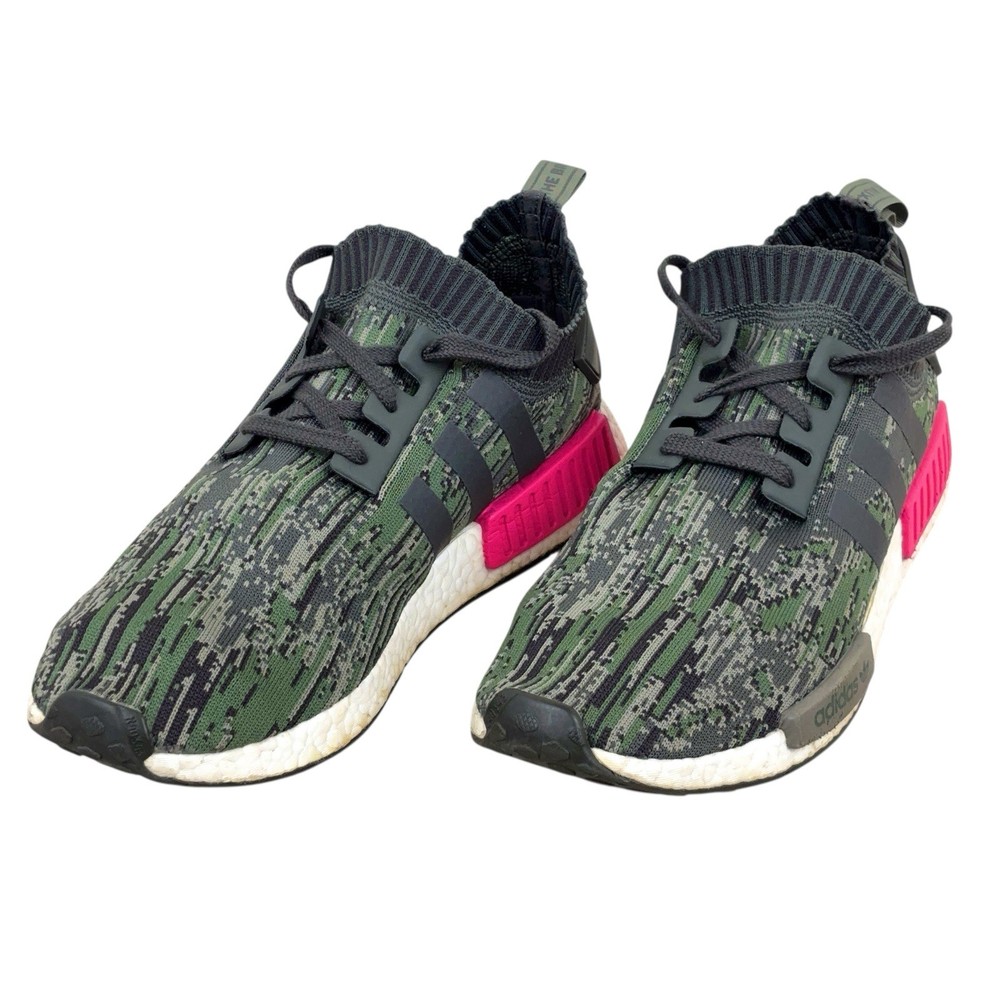 Adidas Originals NMD R1 Primeknit Green Camo Grey Pink Sneakers Mens 13 BZ0222