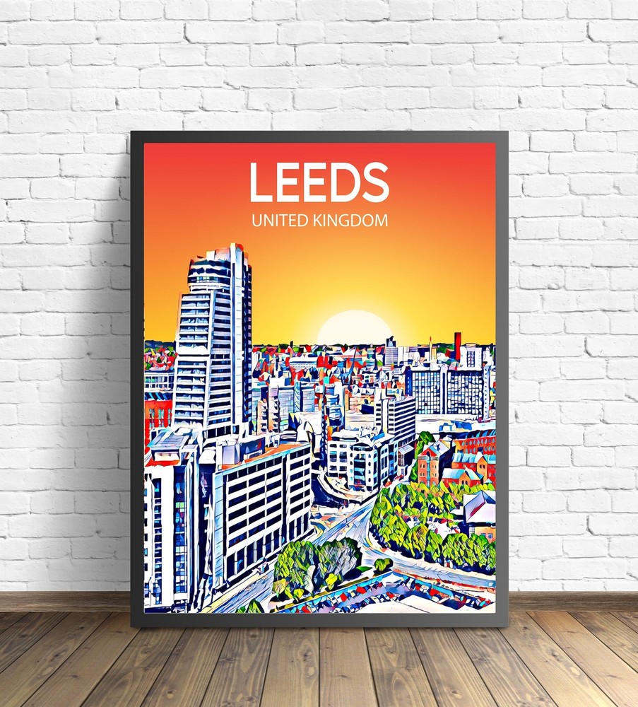 Leeds Uk Art Poster Sunset Night Poster Art Print Leeds City Modern Wall Art
