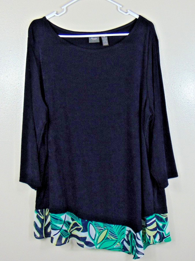 Chico's Travelers Tunic Top Womens 4 XXL Blue Tropical Layered Hem Slinky 20/22