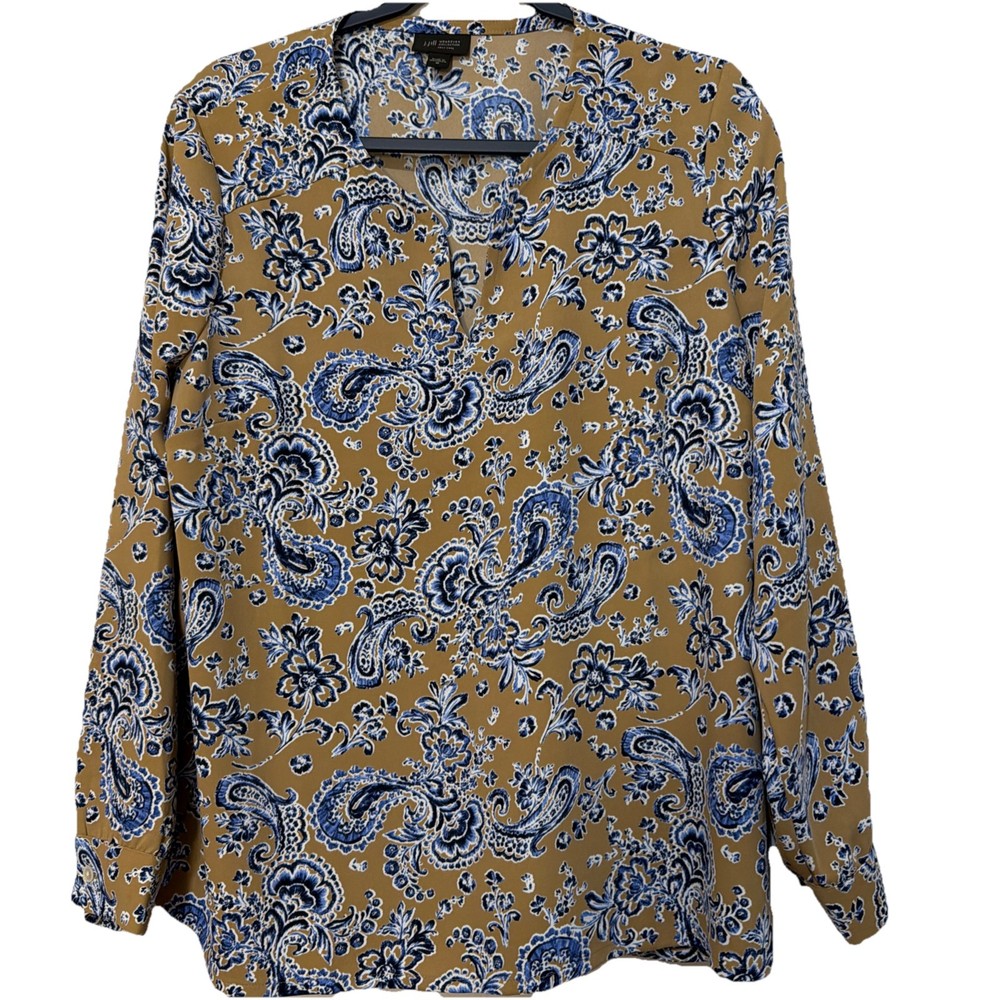 J.jill Split V Neck Top Paisley Wear-Ever Collection  Wms SZ M OfficeCareer Boho