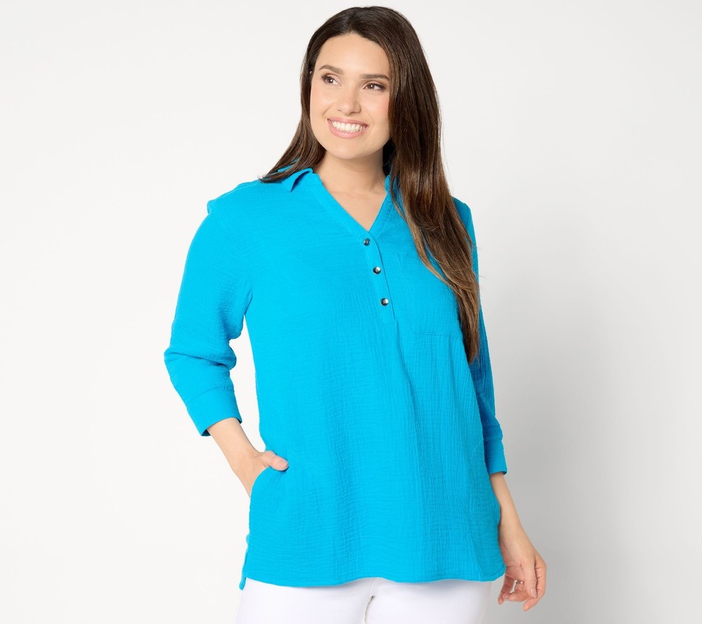 Joan Rivers Classics Collection Women's Top Sz S Marshmallow Gauze Blue A645460
