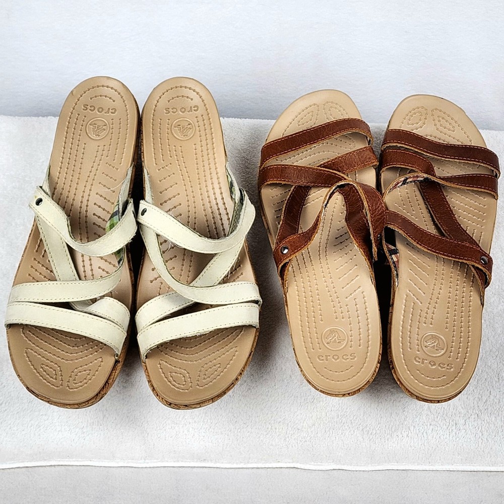 Crocs A-Leigh Cork Wedge Sandals Brown Beige Women Size 11 Lot of 2