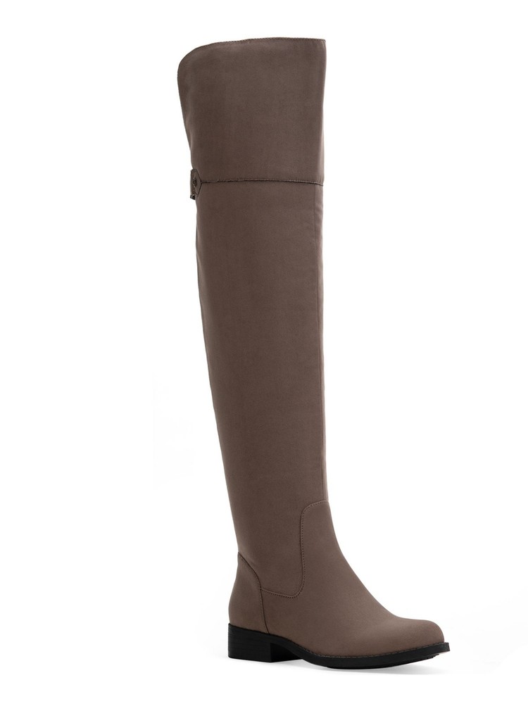 SUN STONE Womens Brown Wide Calf Allicce Round Toe Block Heel Riding Boot 6