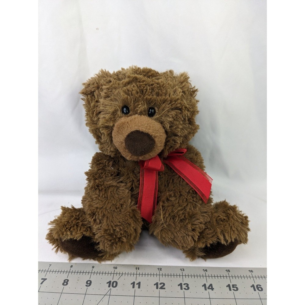 Aurora Brown Bear Plush 10 Inch 2021 Red Ribbon Stuffed Animal Toy
