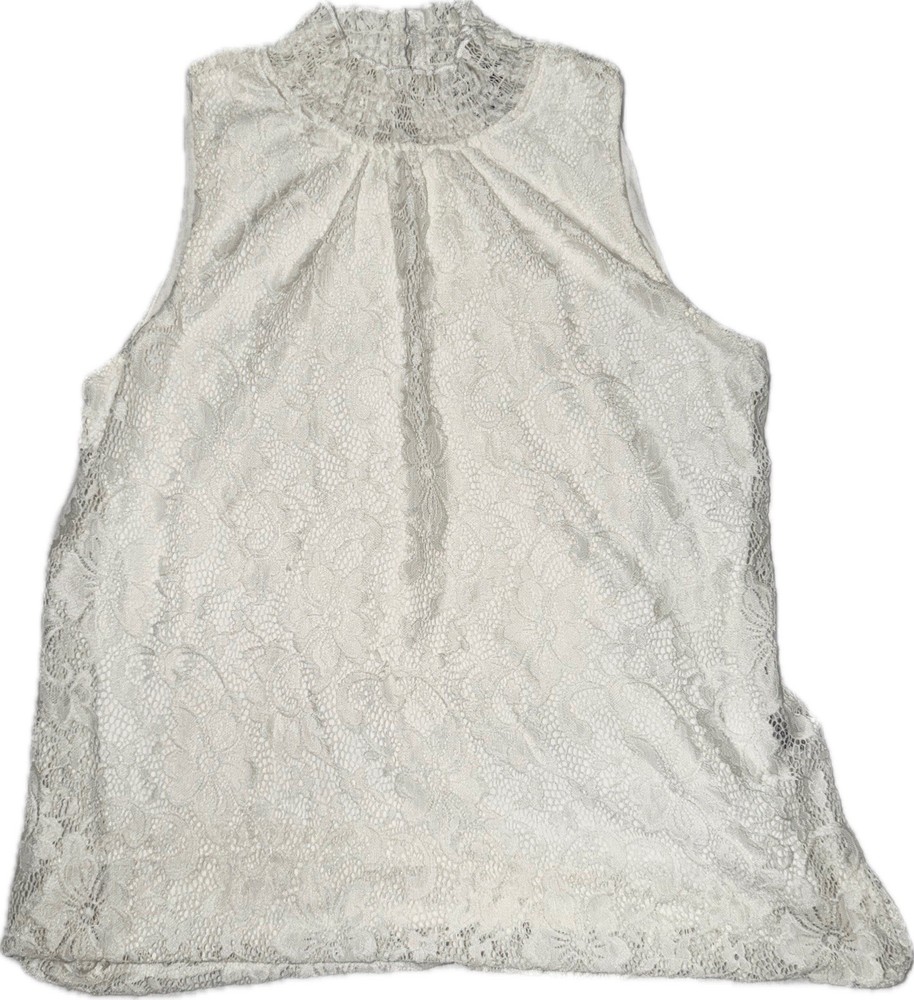 Cable &  Gauge Women's Lace Top Sz M White Lined Sleeveless Elegant High Neck