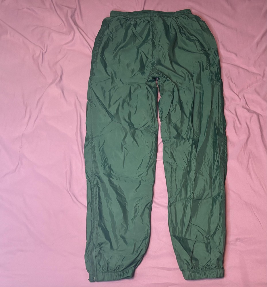Adidas Track Pants Mens Large Green Nylon Lined Elastic Waist Ankle Zip Athletic