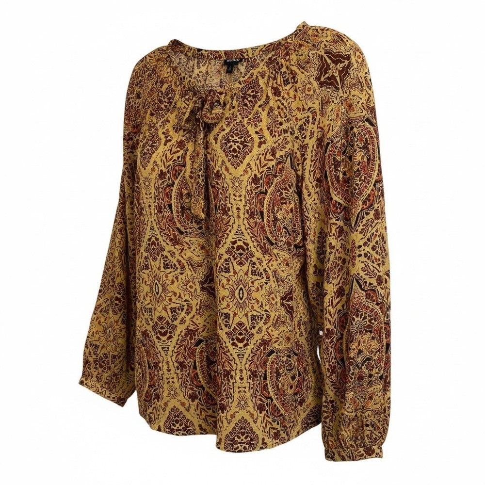 Torrid Womens Plus Size 3X  Paisley Tie Neck Long Sleeve Tunic Top