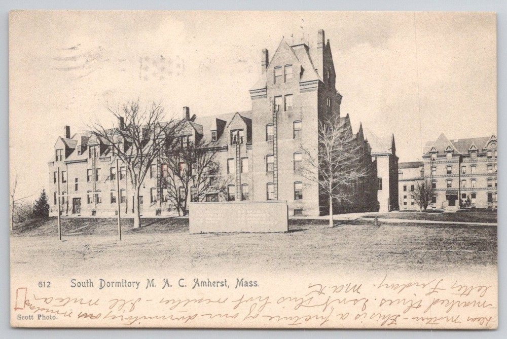 1907 South Dormitory Massachusetts Agricultural College Amherst MA Postcard