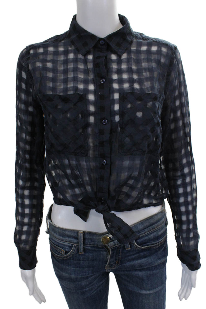Rails Women Cropped Button-Up Blue Check Cotton Long Sleeve Size XSFree Shipping in US $100+ Orders | $6.95 Orders Below