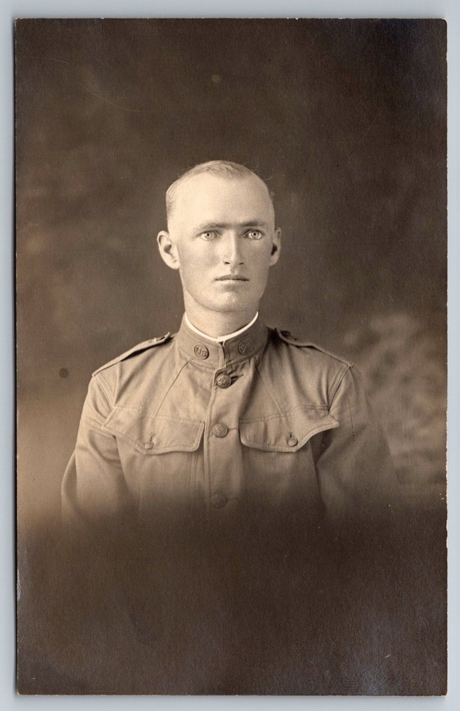 Postcard RPPC Handsome US Soldier In Uniform WW1 Era Portrait Identified CO.