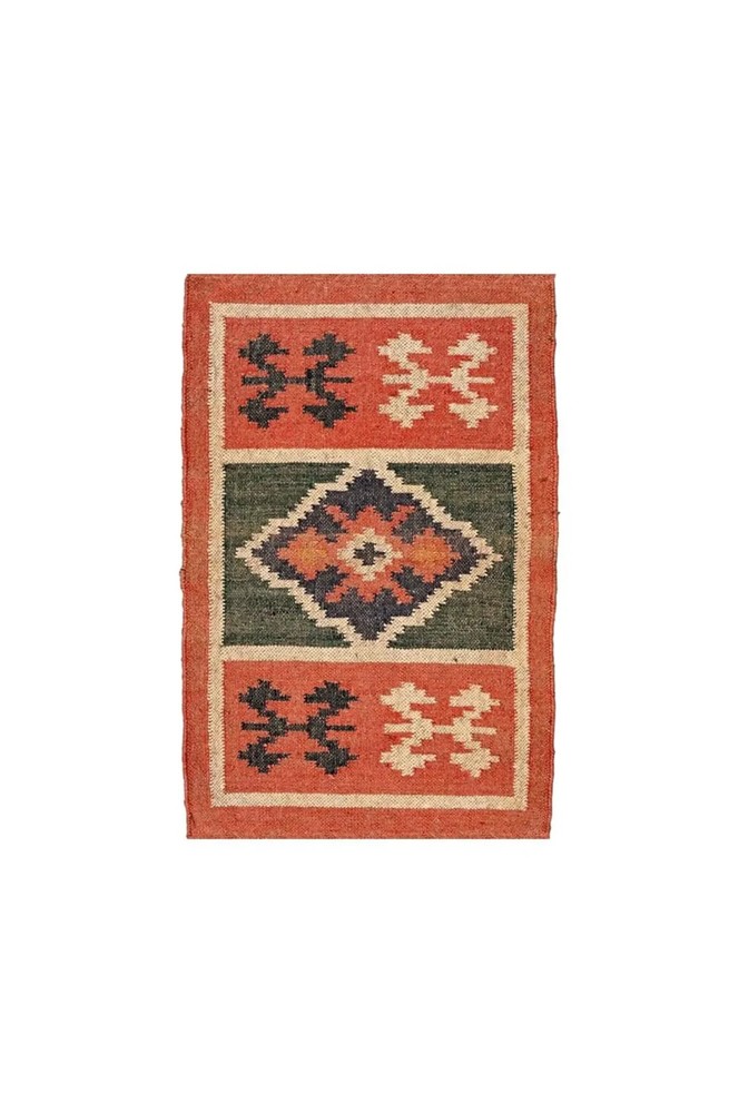 Handwoven Wool Jute Kilim Rug Color Multicolor Design Handmade Carpet Rug