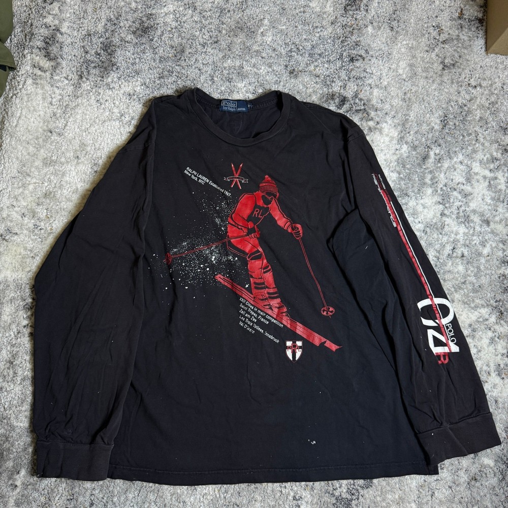 Polo Ralph Lauren Mens XXL Black Ski Graphic Long Sleeve T-Shirt Skier RL 67