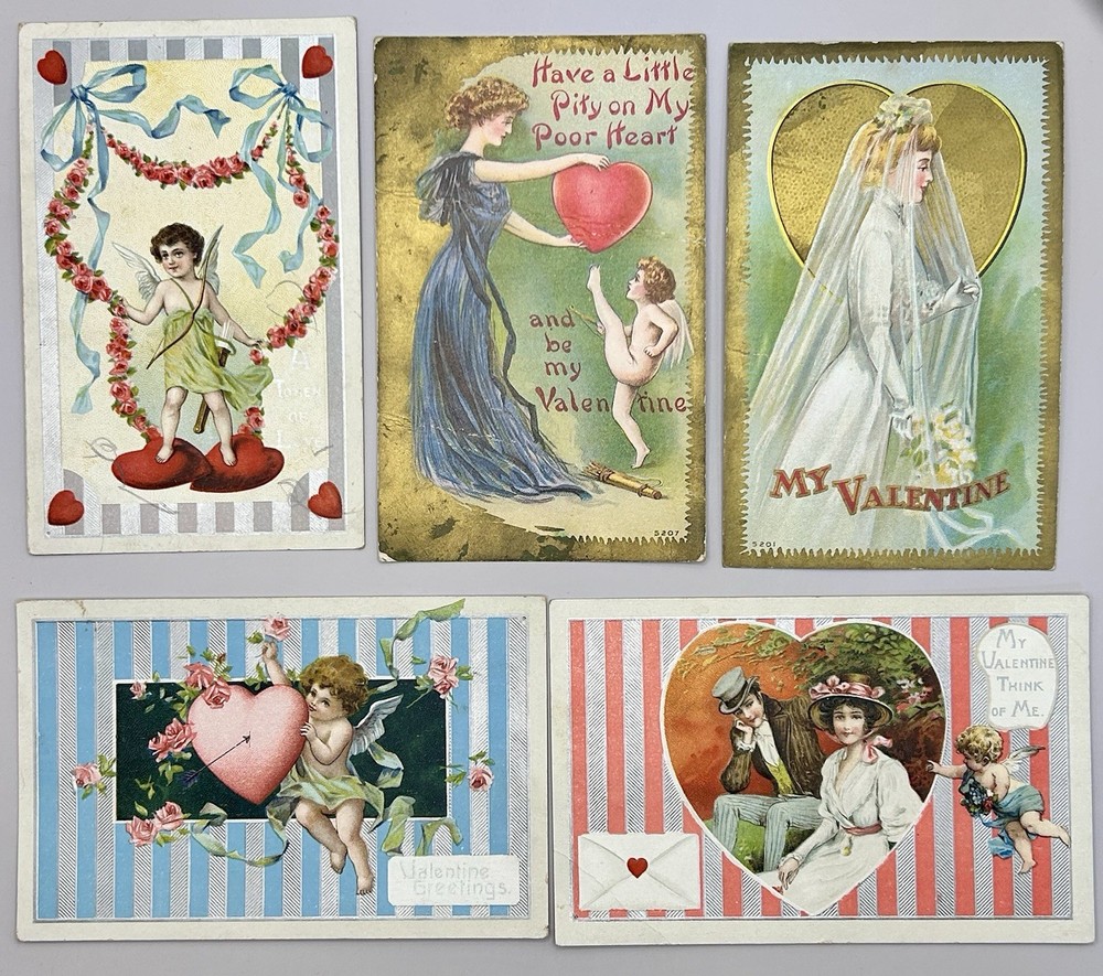 Vintage Early 1900’s Embossed Valentine Postcards - Lot Of 5