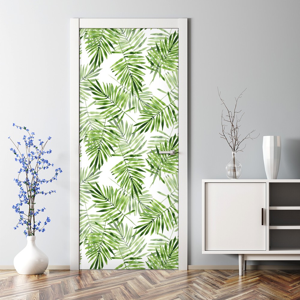 Exotic Tropical Leaves Bubble-Free Self-Adhesive Door Decal Mural