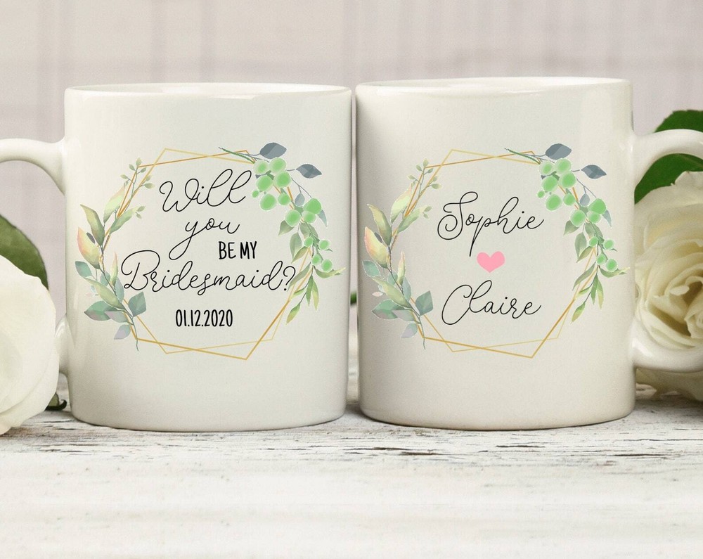 Custom Bridesmaid Mug. Bridesmaid Proposal. Maid Of Honor Mug. Wedding Greenery