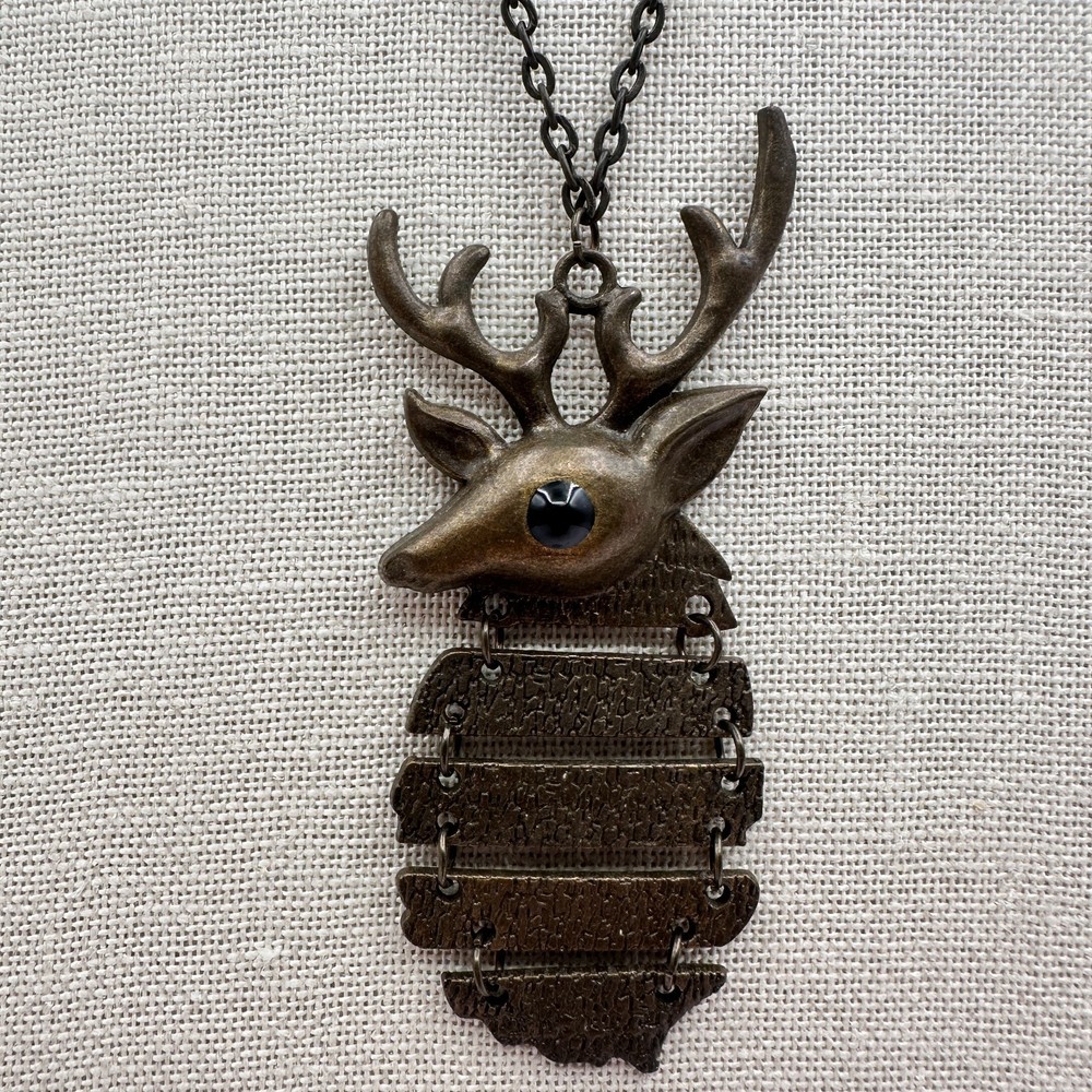 Vintage 90s Bronze Tone Stag Head Pendant Necklace Women's Classic Jewelry
