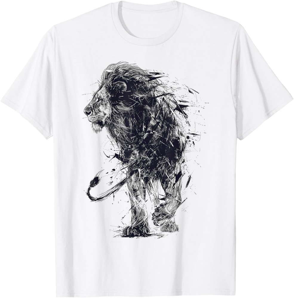 Lion Painting Art Animal Abstract Drawing Graphic Lion T-Shirt-image