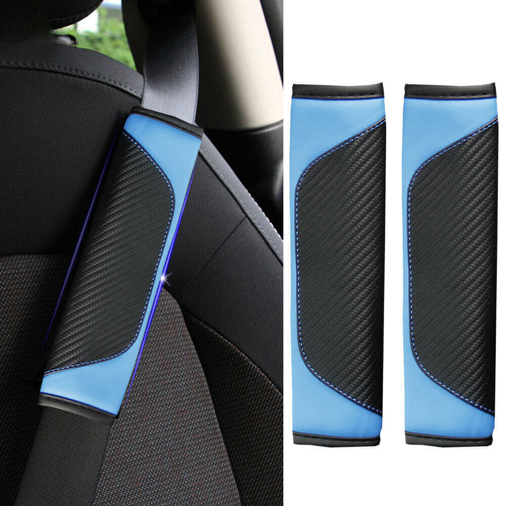 2x Car Seat Belt Cover Pads Car Safety Cushion Covers Strap Mat Blue Accessories