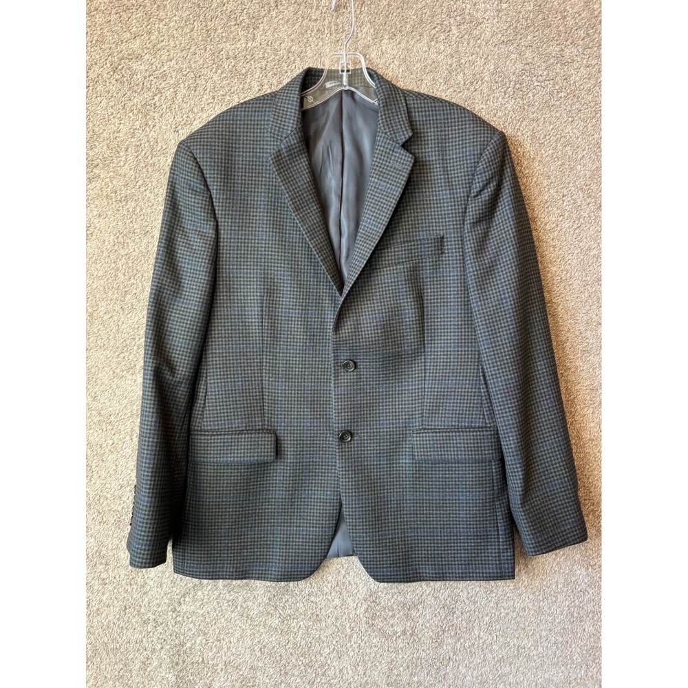 Ralph Lauren Mens Blue Grey Houndstooth 100% Wool Blazer Jacket 2-Button