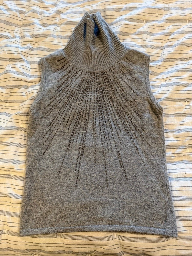 French Connection Beaded Wool High Neck Sleeveless Sweater Tank Top Size Medium