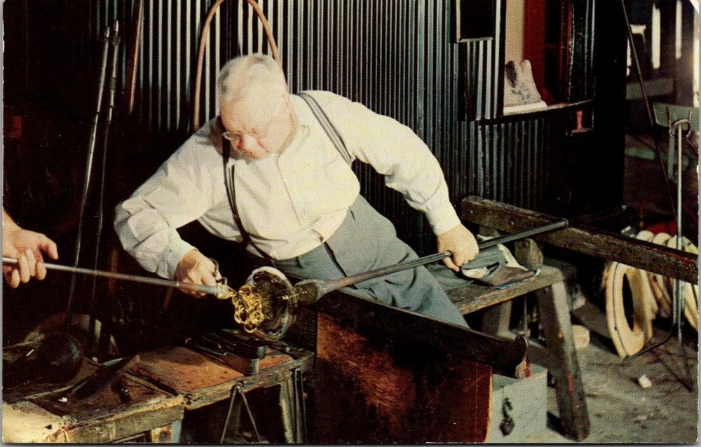 Vintage Steuben Glass Factory Corning NY Gaffer Glassblower Postcard DEXTONE