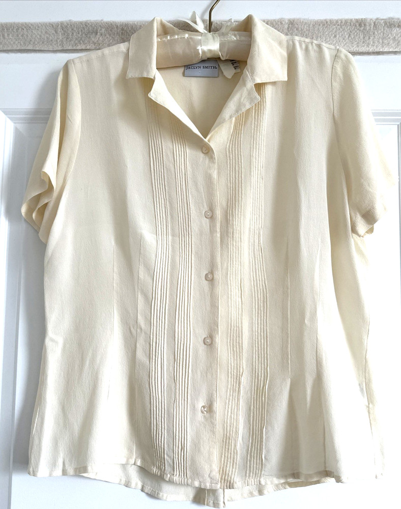 Vintage 100% Silk Blouse Cream Women’s Size 12 (#D)