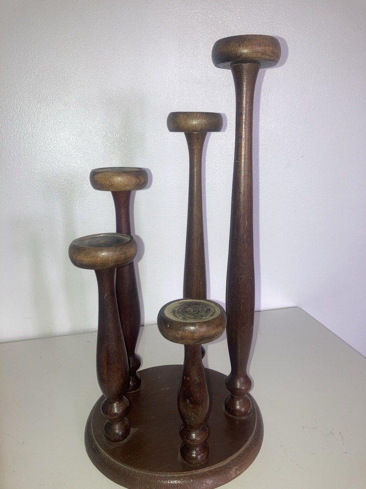 MCM Vintage Wooden Spindle Candelabra 5 Tier Centerpiece Candle Holder 14”