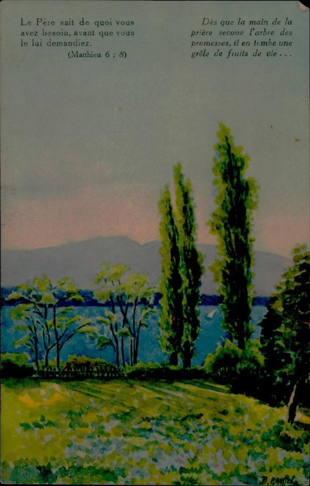 Antique 1900s Vintage Swiss Lake Geneva Switzerland Christian Scenic Postcard