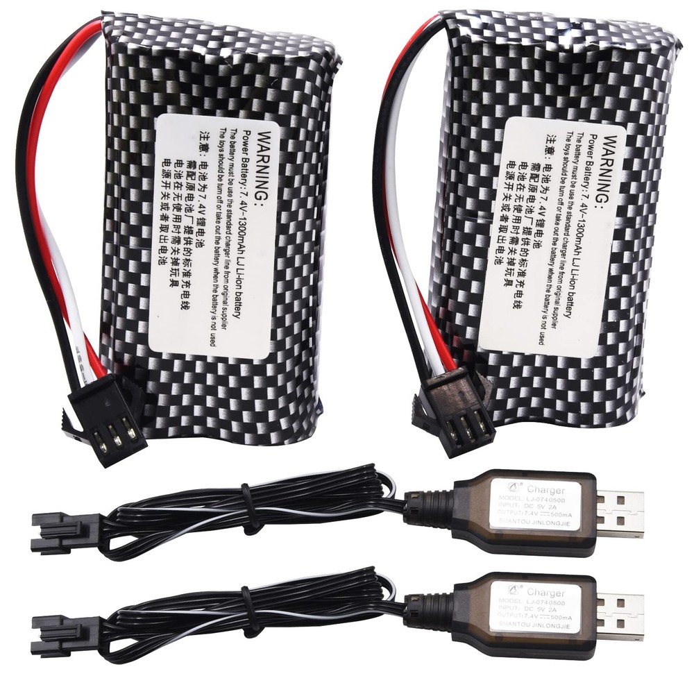 2 Pack 7.4V 1300Mah Li-Ion Rechargeable Battery with SM3P Plug and Charger Cable