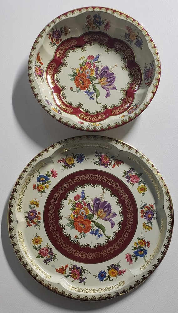 Vintage Daher Decorated Ware Floral Round Metal Tin Serving Tray / Bowl (England