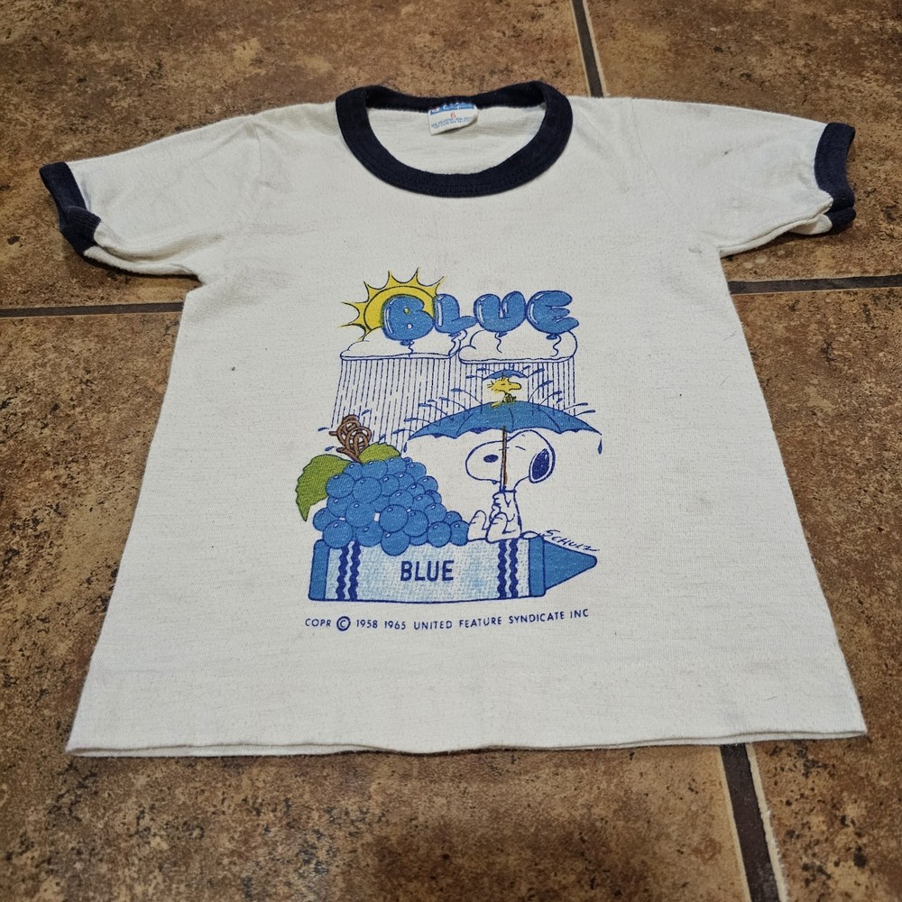 Vintage Champion Blue Bar Baby Tshirt Snoopy Blue Crayon Toddler Ringer Tee