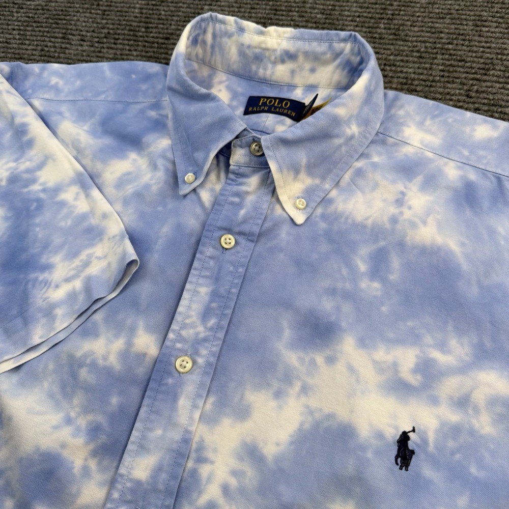 Polo Ralph Lauren Button Down Shirt Men’s Size 2XB Blue White Tie-Dye Pony
