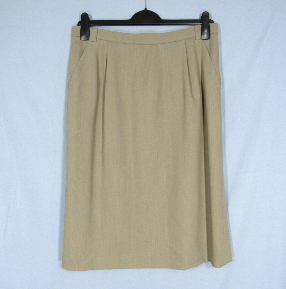 Vtg JAEGER Beige WOOL BLEND Pockets PLEATED Career STRAIGHT/PENCIL SKIRT Sz 14