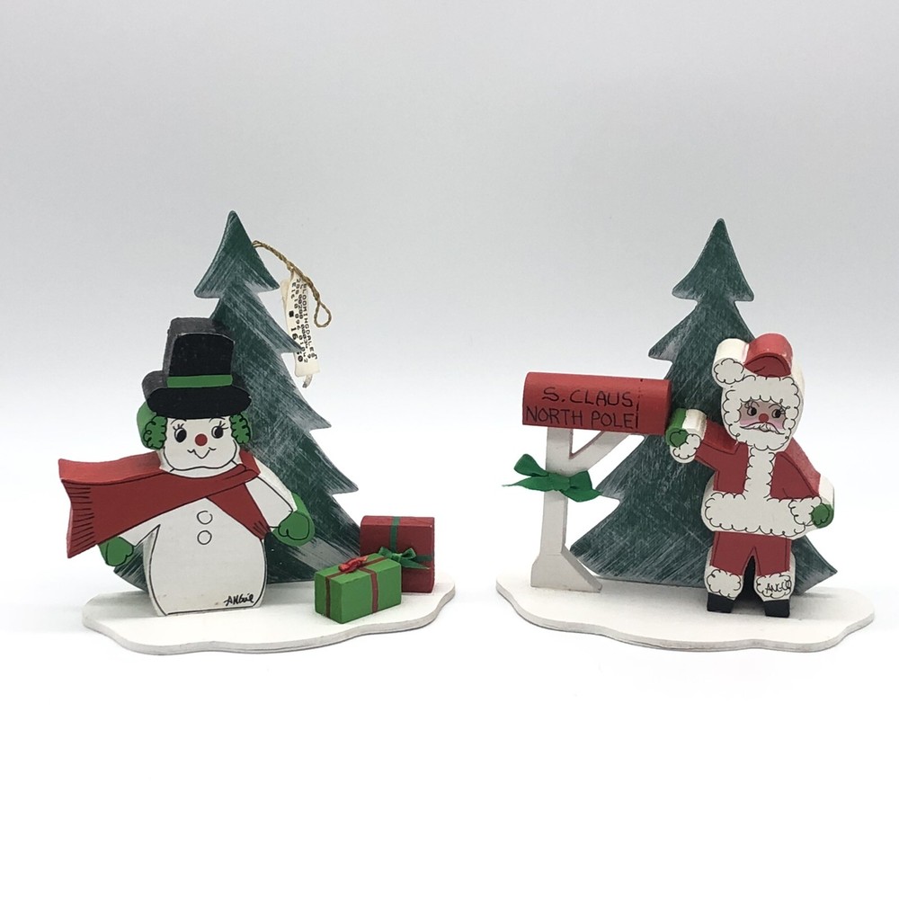 Wooden Christmas Table Decorations Set Snowman Santa Bloomingdale’s NEW