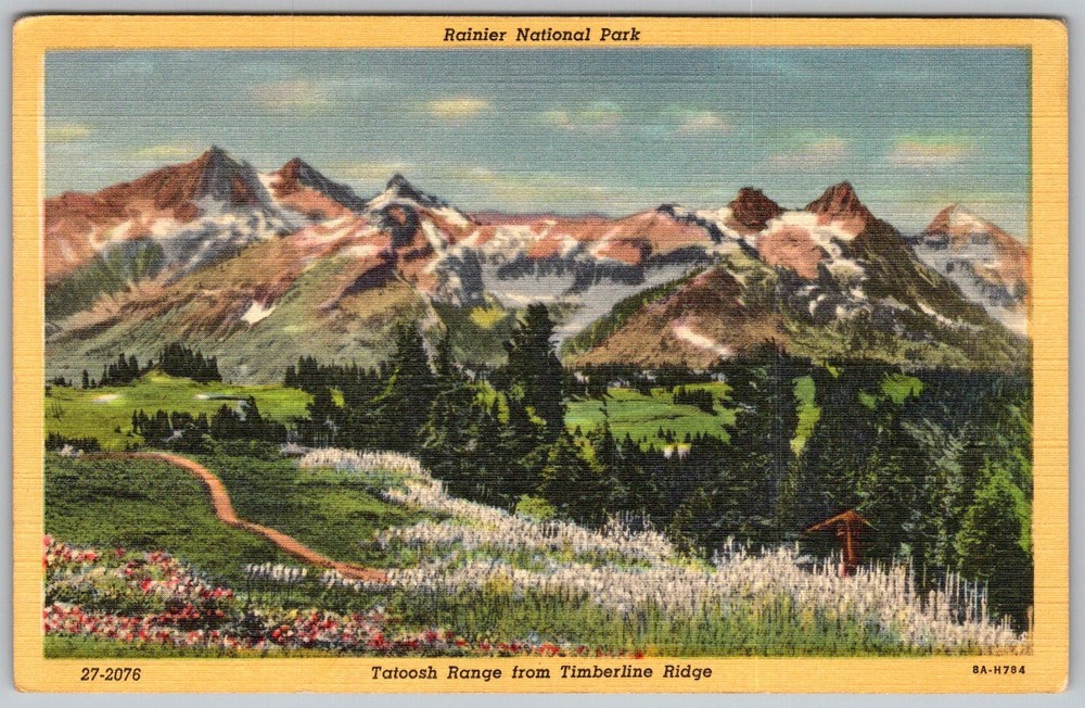 Vtg Linen Postcard Tatoosh Range Rainier National Park, WA 1930s