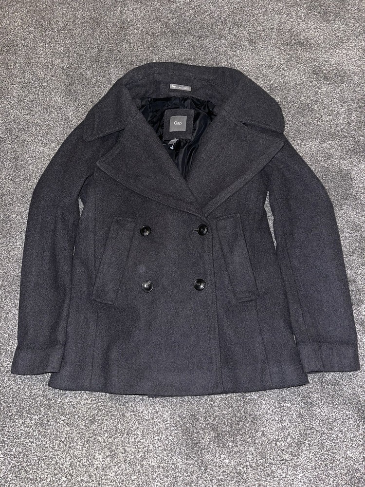 Women's Grey Wool Gap Coat Size XS 4 Short Classic Fit Button Front VGC