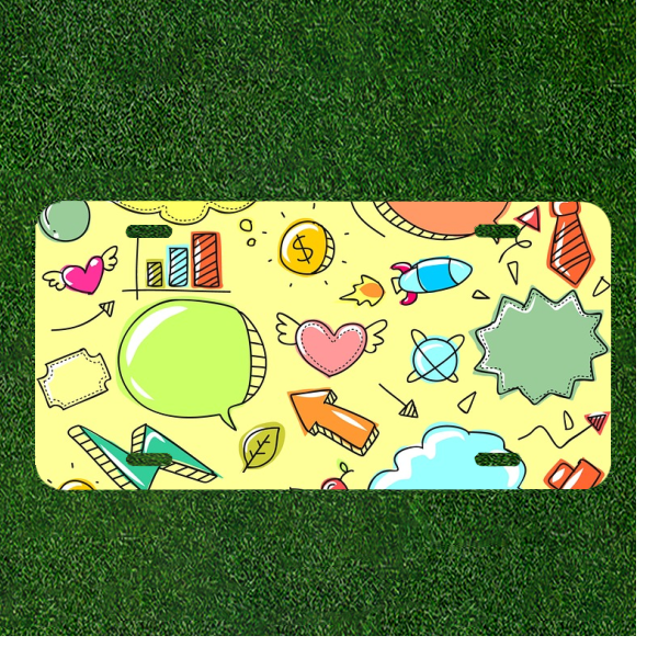 Custom Personalized Auto Tag With Kids Hearts Ties And Rockets Drawing Art