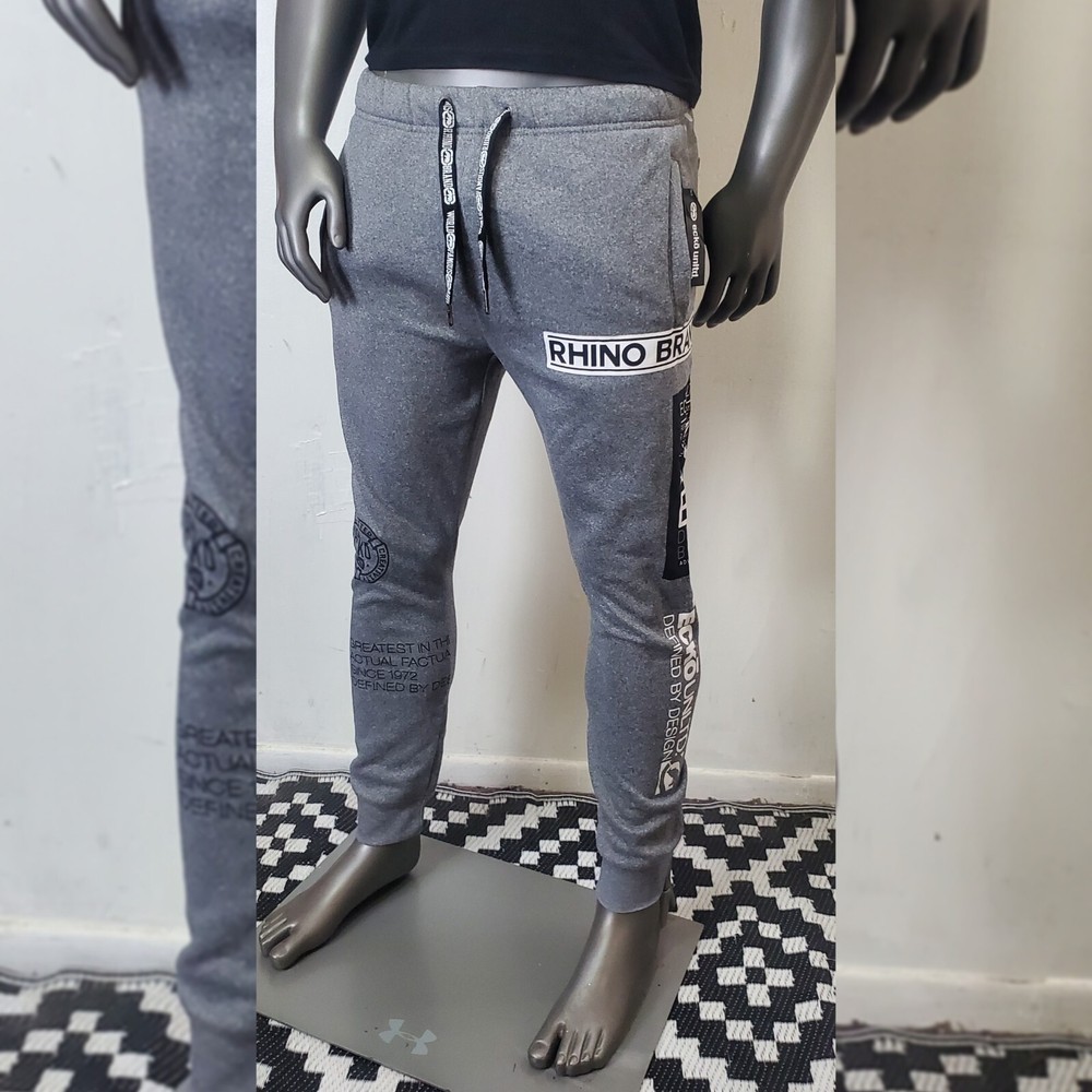 ECKO UNLTD FLEECE JOGGER PANTS MEN'S MX LOGO PRINT SIZE L WITH POCKETS GREY MARL