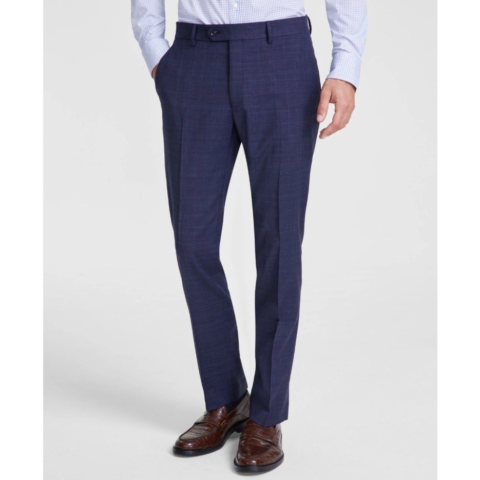 Tommy Hilfiger Men's Blue Plaid Wool Blend Ryland Modern Suit Pants Size 32x30