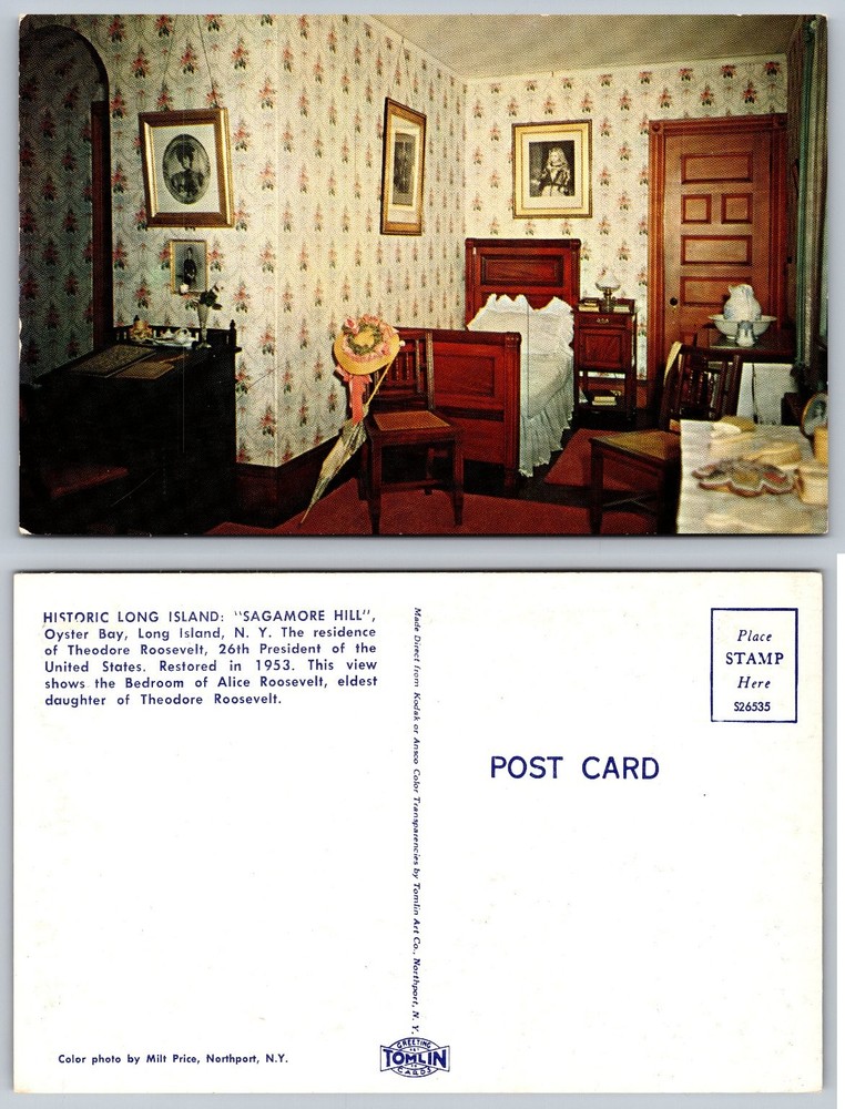 Sagamore Hill Oyster Bay NY Alice Roosevelt Bedroom Postcard 1950s Tomlin