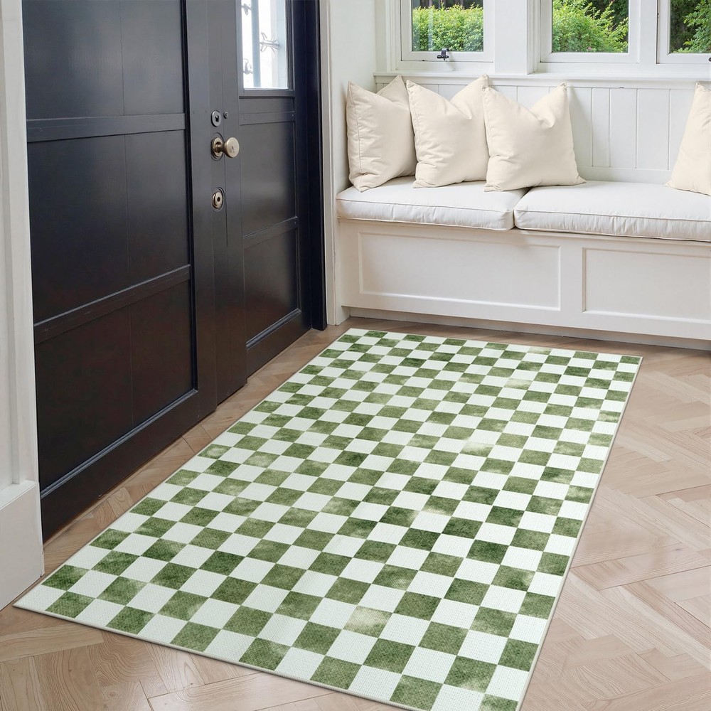 Ombre Checkered Jute Rug 3x5 Indoor Outdoor Washable Entryway Mat