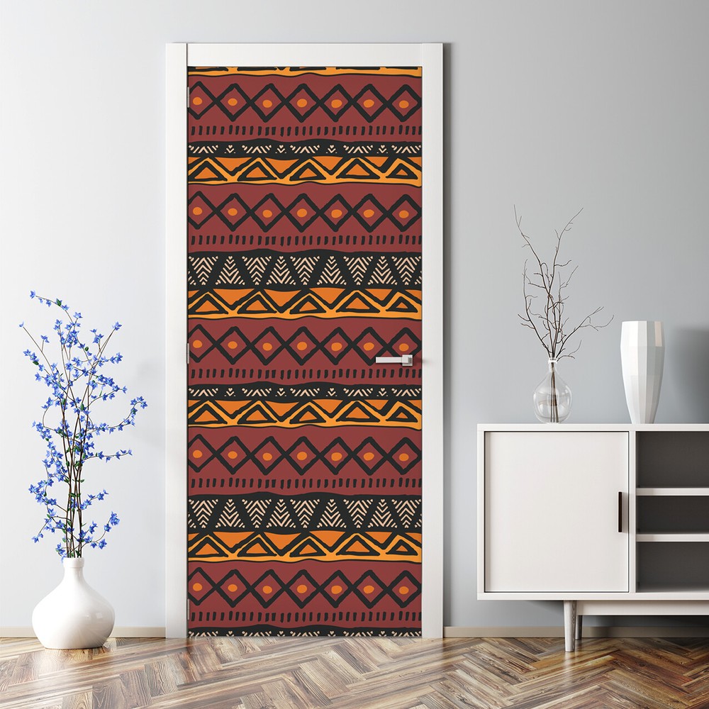 African Tribal Design Large Bubble-Free Door Decal for Home Decor
