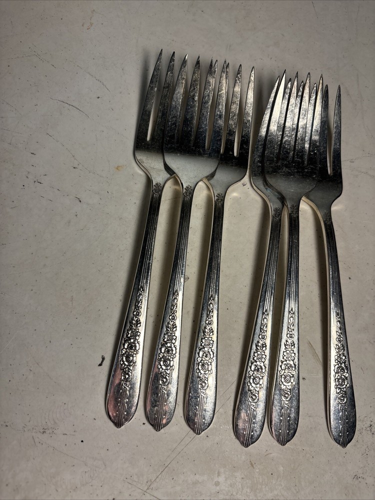 Vintage 6 Silverware Nobility Plate Royal Rose 6  Forks